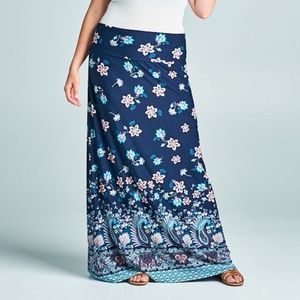 Plus Size Borderprint Paisley & Floral Maxi Skirt